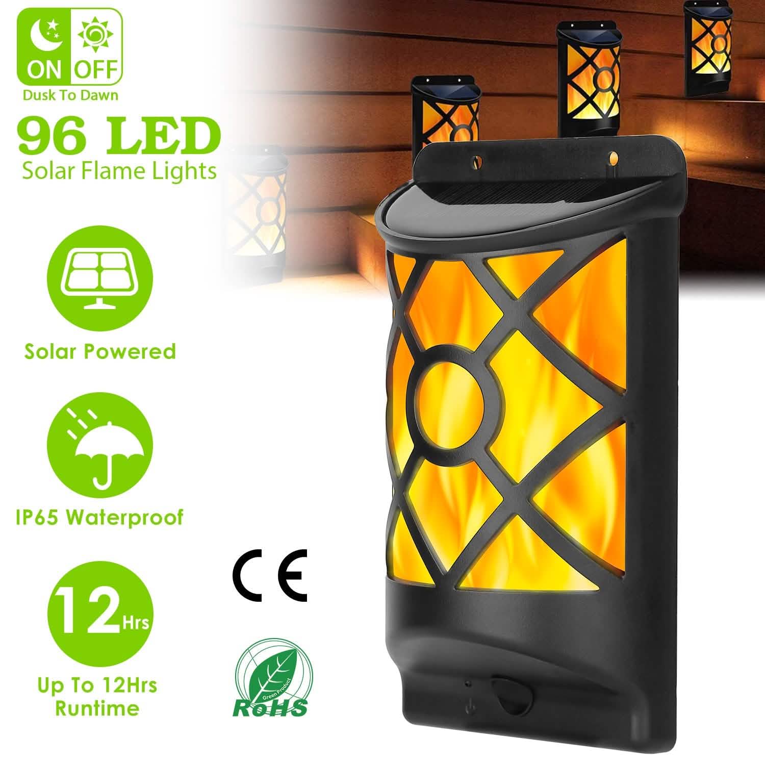 96 LEDs Lumières solaires extérieures étanches à flamme