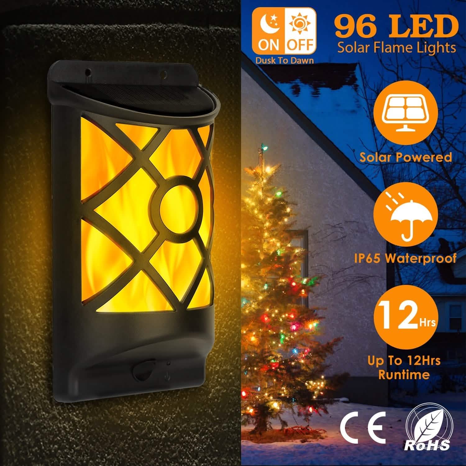 96 LEDs Lumières solaires extérieures étanches à flamme