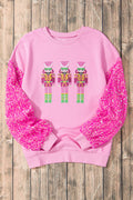 Sweat-shirt graphique Casse-Noisette rose à manches à sequins
