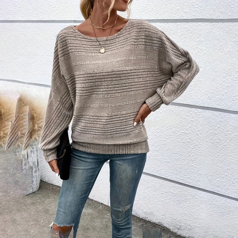 Chandail texturé à manches longues et col rond pour femme