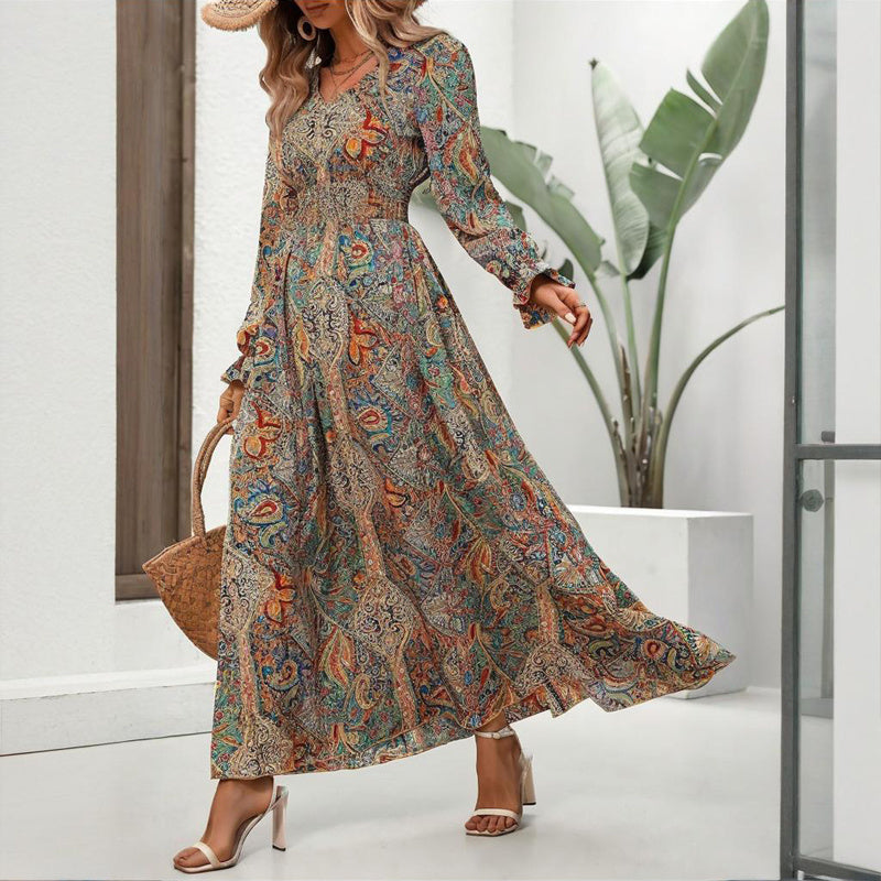 Robe longue à imprimé géométrique rétro