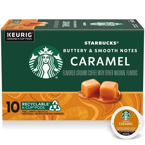 Café en capsules K-Cup Starbucks, café saveur caramel, arômes naturels, 100 % arabica, 1 boîte (10 capsules)
