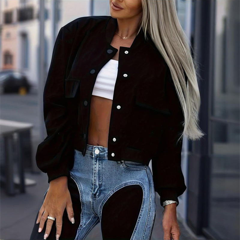 Veste de baseball unie à manches longues pour femme