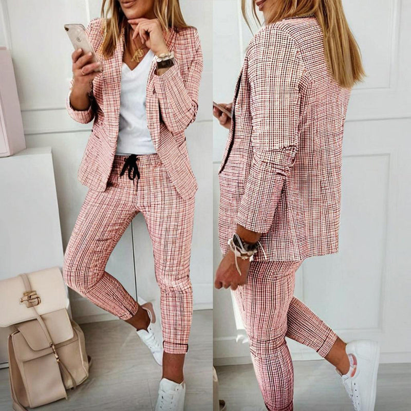Ensemble tailleur deux pièces à carreaux pour femme