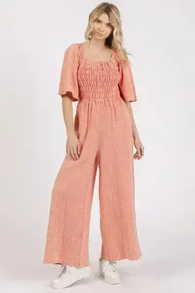 Combinaison pantalon large délavée Mittoshop avec fronces | Femstylo