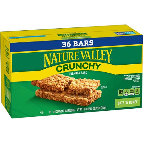 Barres granola croquantes Nature Valley, avoine et miel, 36 barres, 760 g (18 sachets)