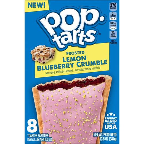 Pâtisseries à toaster Pop-Tarts, aliments pour le petit-déjeuner, collations pour enfants, Pop-Tarts givrés citron-myrtille émiettés, boîte de 382 g (8 Pop-Tarts)