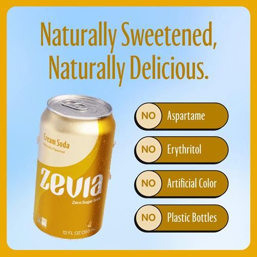 Zevia Soda Zéro Calorie, Crème Soda, Canettes de 355 ml (Paquet de 6)