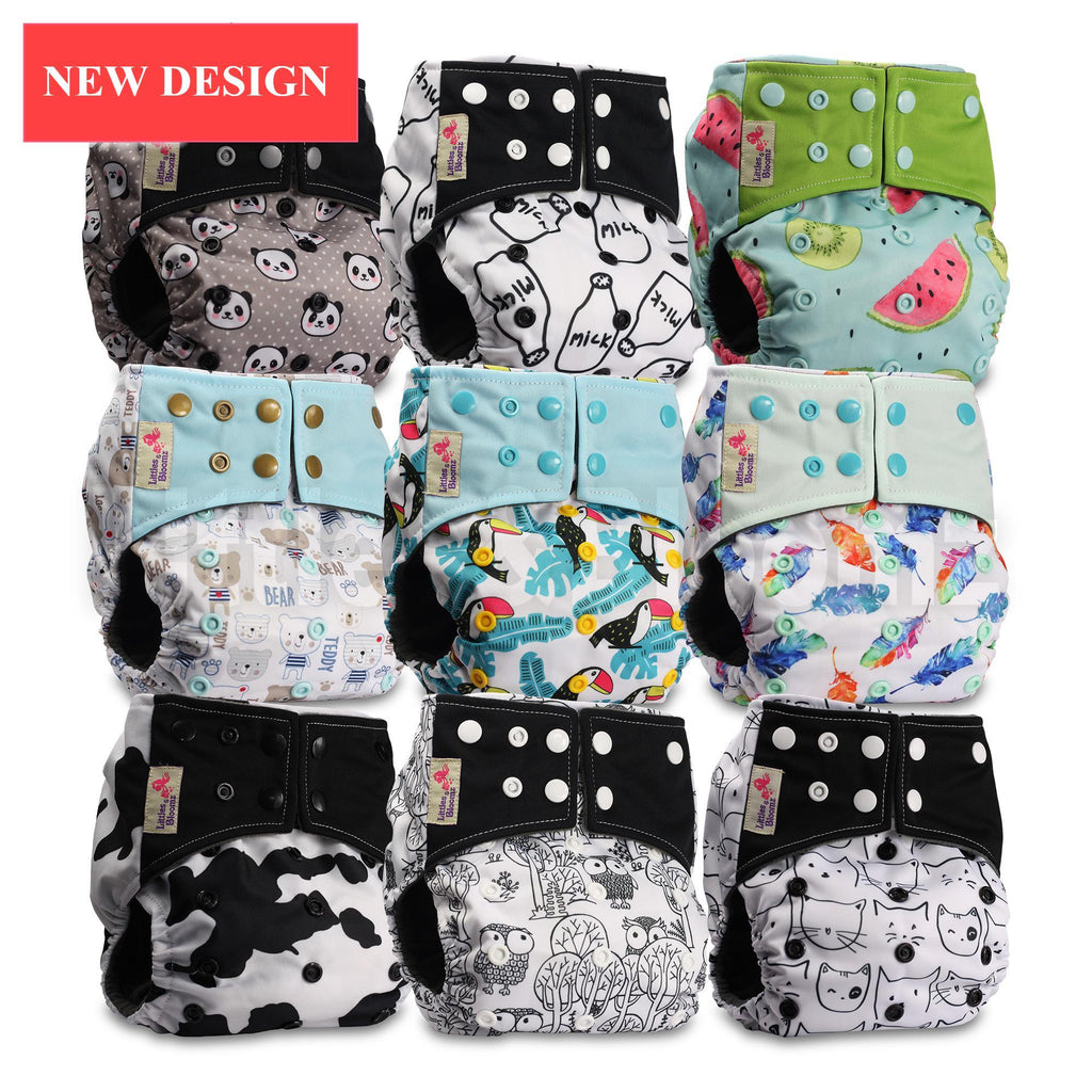 Lot de 9/6 couches lavables modernes en tissu de charbon de bambou pour bébés garçons et filles au design moderne