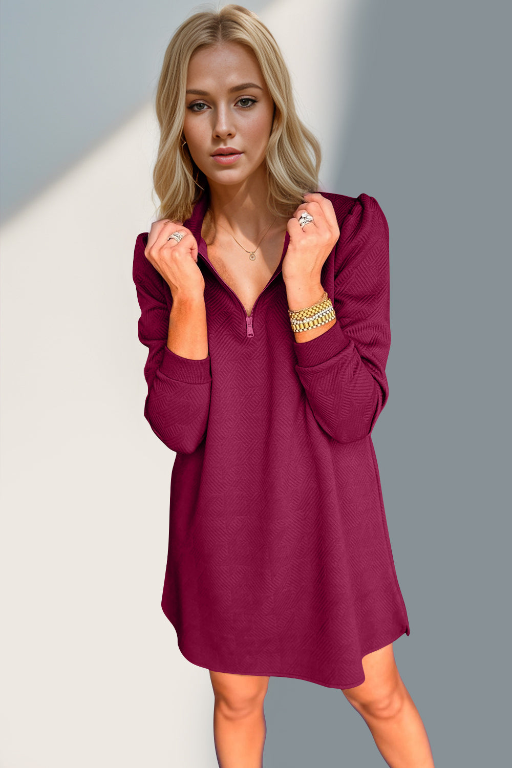 Robe longue zippée texturée Double Take Robe zippée classique pour femme Robe d'extérieur confortable