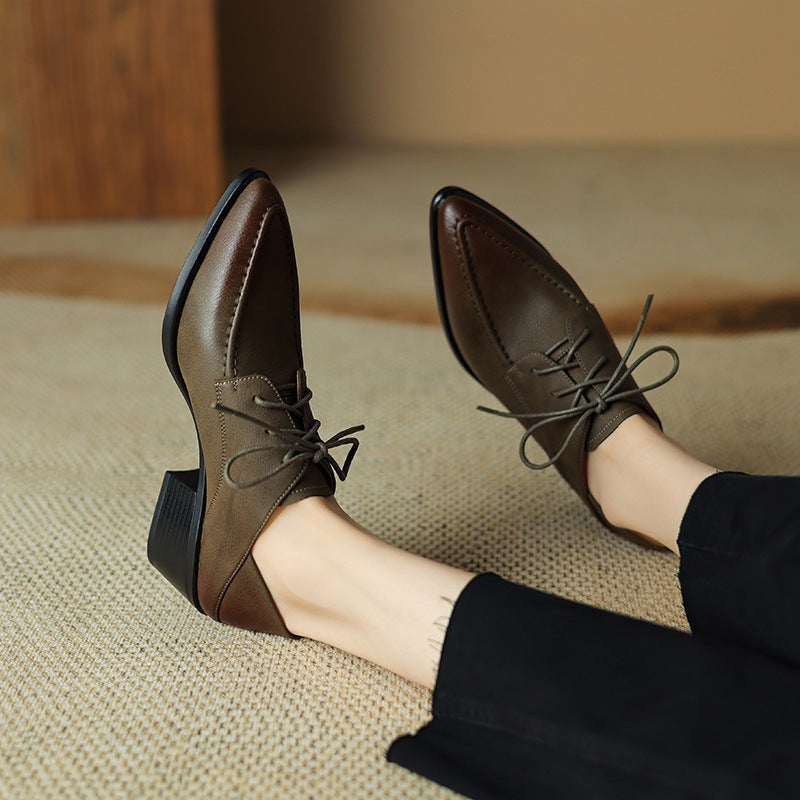 Chaussures rétro à talon épais et bout pointu pour femme