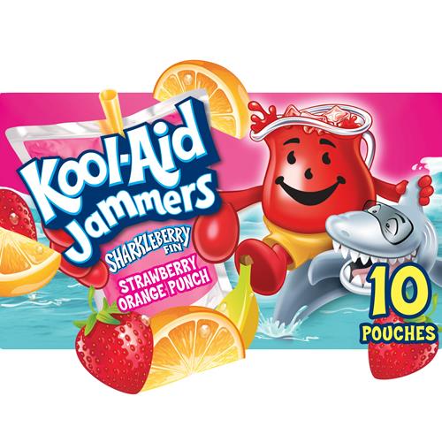 Boisson aromatisée à 0 % de jus Kool-Aid Jammers Sharkleberry Fin, punch fraise-orange, boîte de 10 unités, sachets de 177 ml