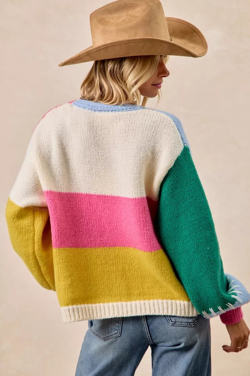 Cardigan chandail ouvert color block BiBi
