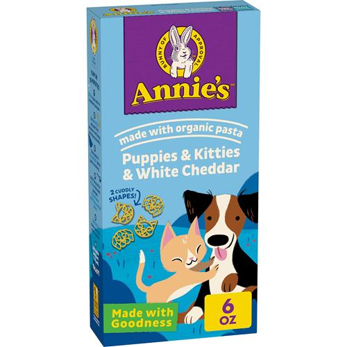 Plat de Macaroni au Fromage Cheddar Blanc Annie’S Puppies And Kitties avec Pâtes Biologiques, 170 g