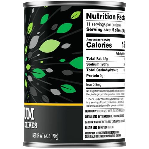 Olives noires mûres dénoyautées, taille moyenne, Kroger, 170 g