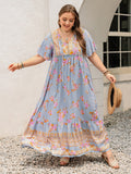 Robe longue à manches flottantes imprimée rose violet taille plus Élégante et fluide Design unique