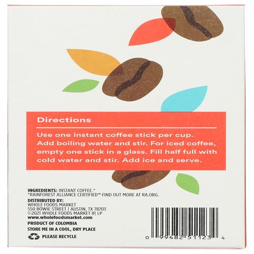 Whole Foods Market, Espresso Instantané, Torréfaction Foncé, 25 Bâtonnets de Café à l'Unité, 75 g