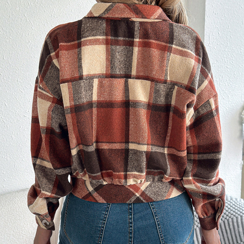Surchemise à Carreaux – Veste Chemise Boutonnée à Manches Longues pour Femme