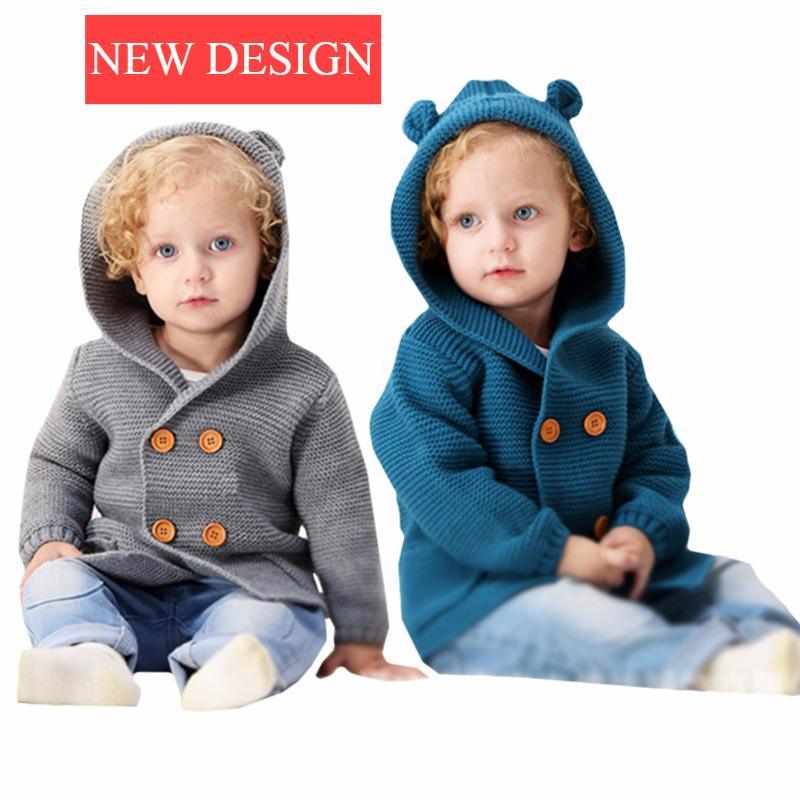 Cardigan tricoté chaud à manches longues et à capuche pour nouveau-né