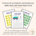 Cahier d'exercices des nombres pour tout-petits et préscolaires – PDF imprimable de plus de 40 pages pour les 3-5 ans
