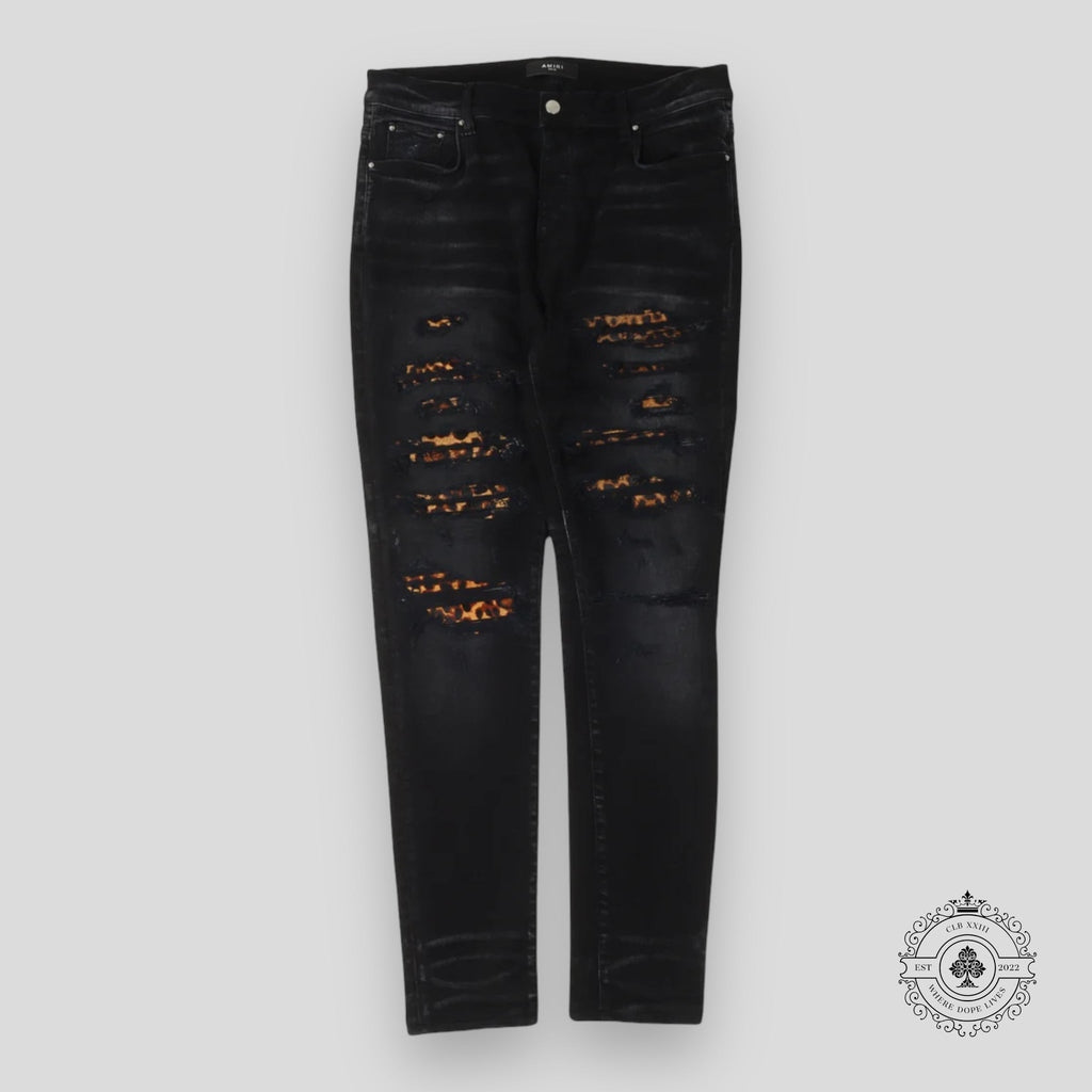 Jeans Amiri Leopard Patch Thrasher noirs