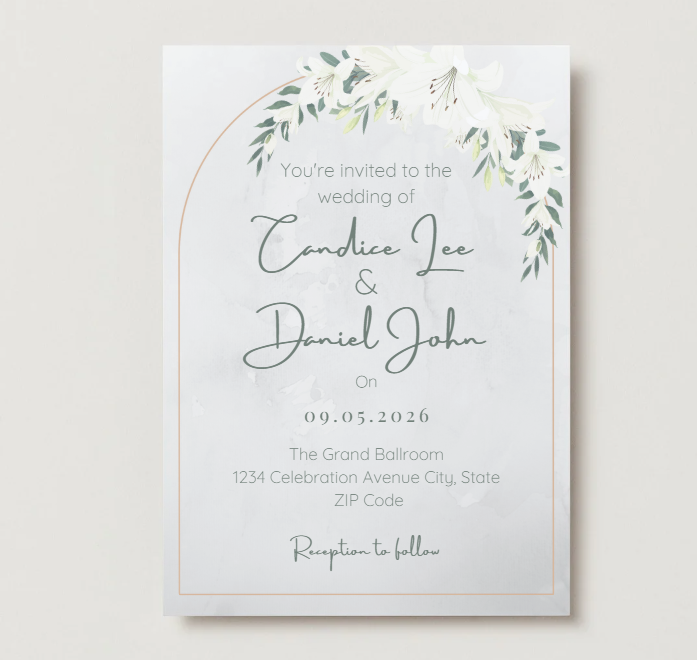 Ensemble Faire-part de Mariage et Carte d'Informations Lys Blanc – Modèle Canva Modifiable – Téléchargement Instantané