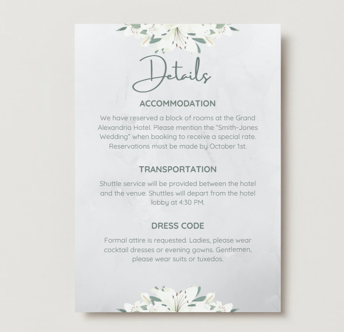 Ensemble Faire-part de Mariage et Carte d'Informations Lys Blanc – Modèle Canva Modifiable – Téléchargement Instantané