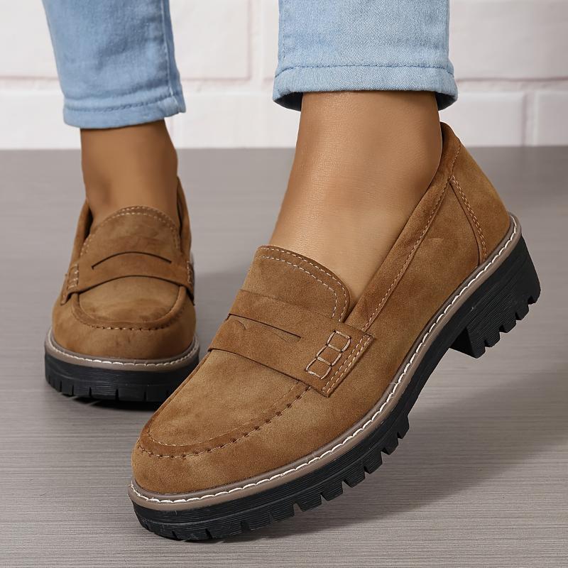 Mocassins Femme à Semelle Épaisse Couleur Unie | Ballerines Chunky Tendance