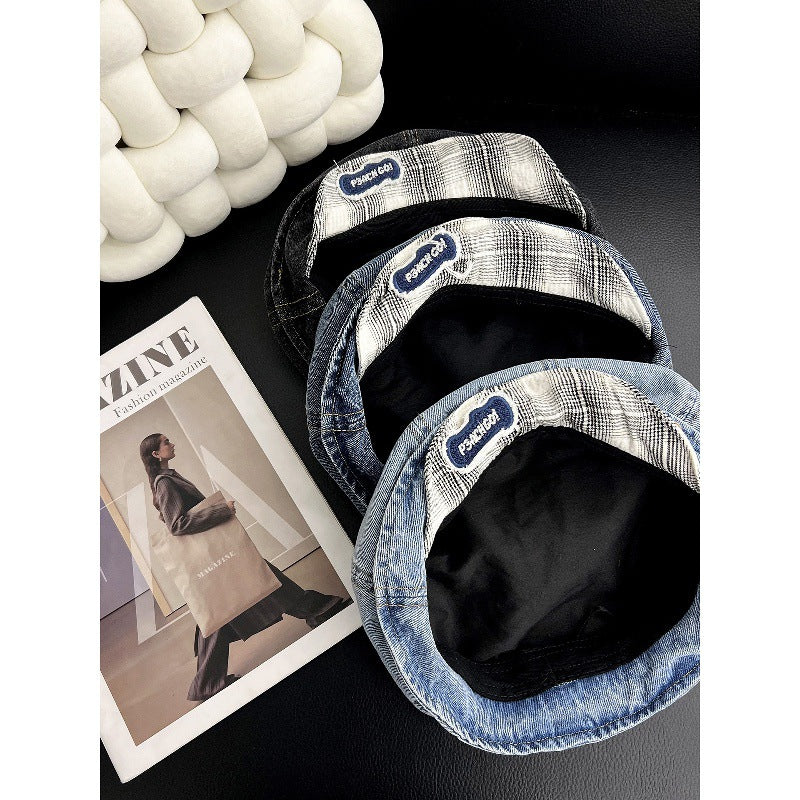 Béret en jean à double bord relevé – Chapeau en coton respirant pour femme