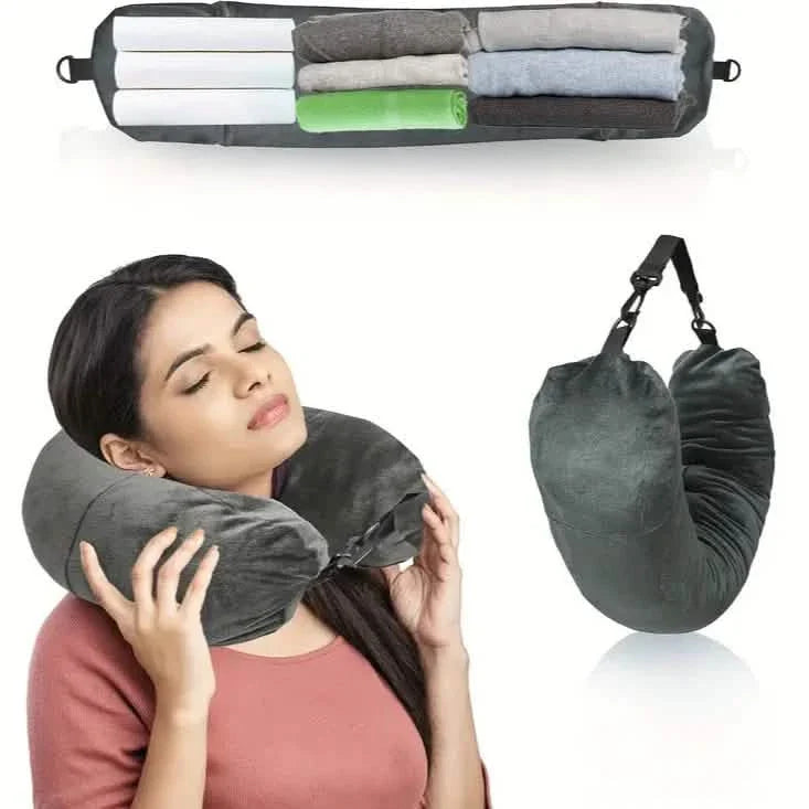 Oreiller de voyage et organiseur – Grand, polyester, fermeture éclair, lavable en machine