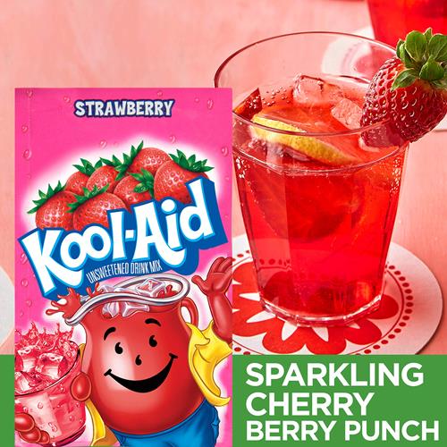 Kool-Aid Préparation pour boisson en poudre sans sucre, sans caféine, saveur fraise, zéro calorie, 1 sachet pour pichet