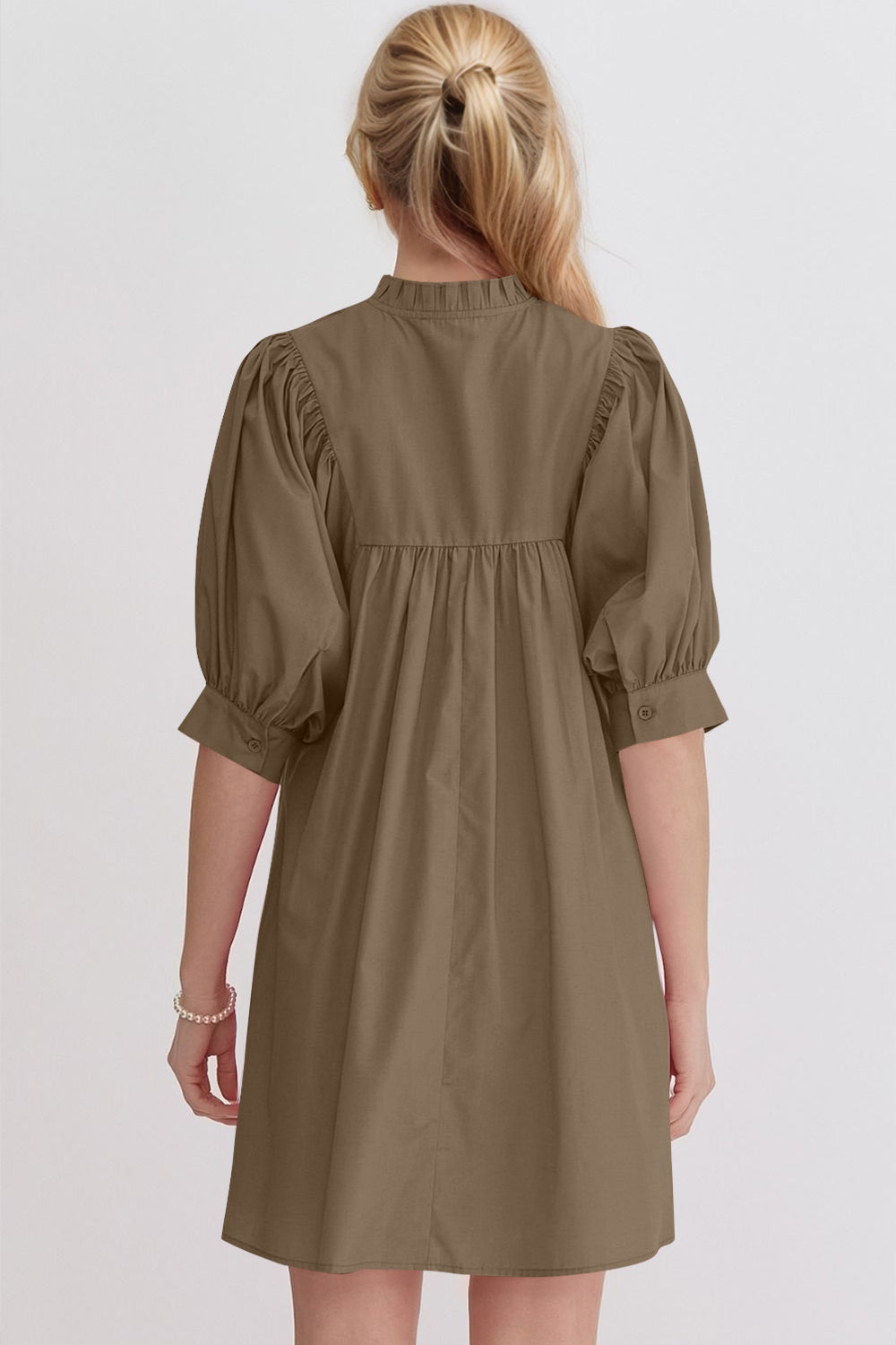 Mini-robe rose à manches bouffantes Robe décontractée et féminine pour femme Robe d'été simple et classique