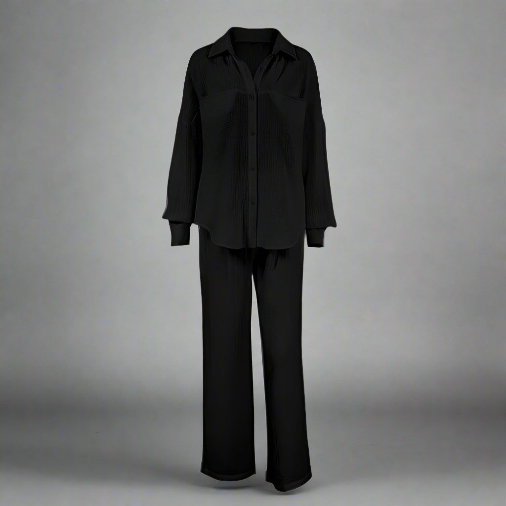 Ensemble décontracté pour femme, couleur unie