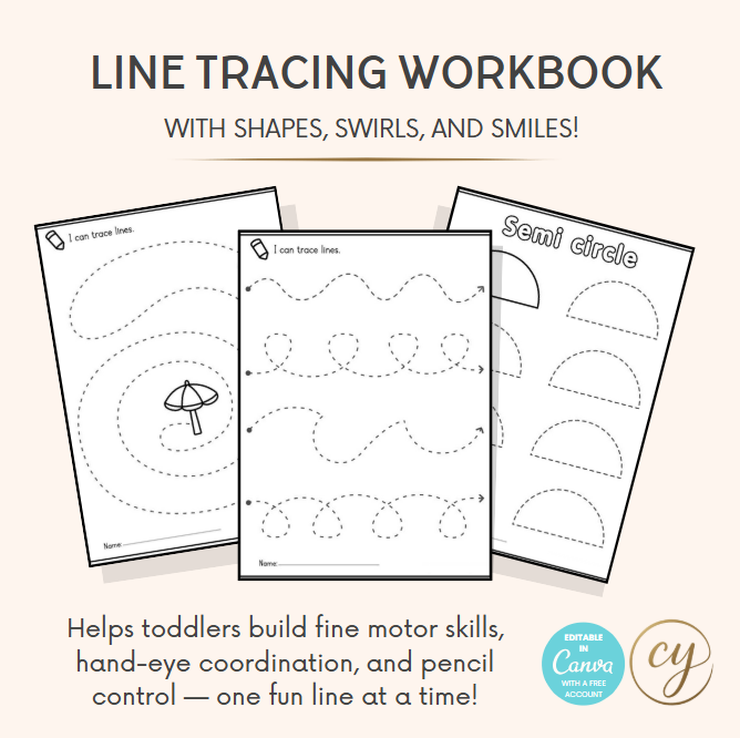 “I Can Trace!” – Fun & Easy Line Tracing Workbook for Toddlers (17 Pages) – Instant Download PDF