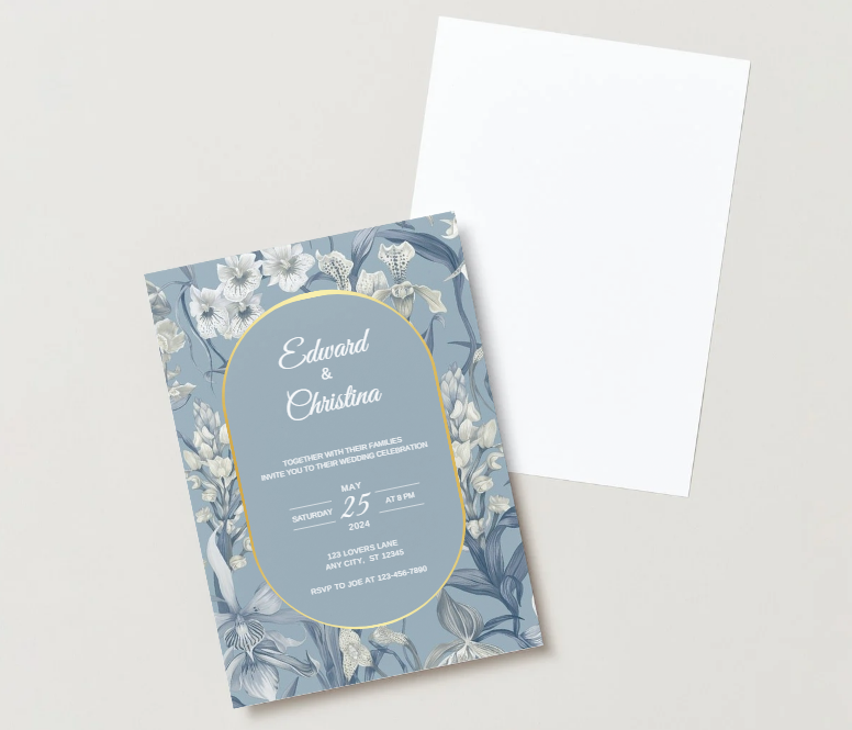 Elegant Blue Iris Wedding Invitation – Canva Editable Template