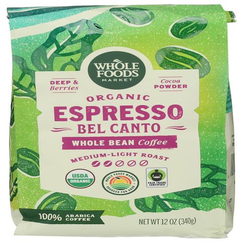 Whole Foods Market, café expresso biologique Bel Canto, en grains entiers, 340 g