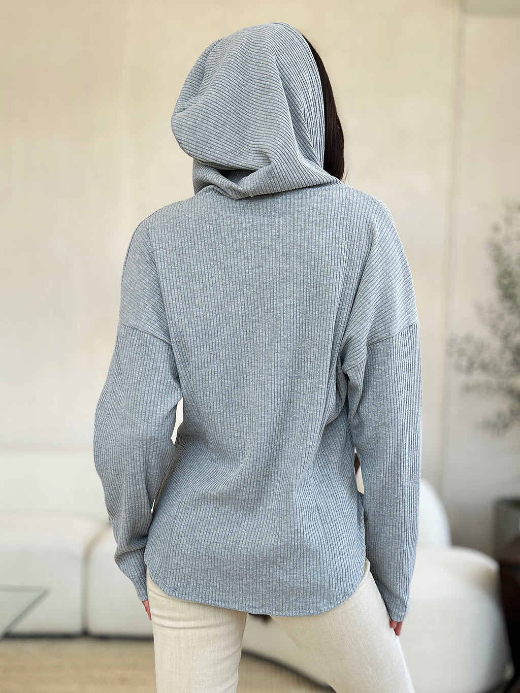 Veste à Capuche Zippée Côtelée avec Cordon de Serrage Culture Code pour Femme - Veste Tendance avec Capuche Réglable pour Femme