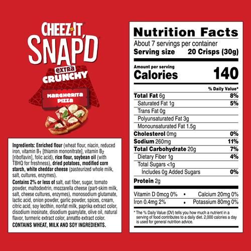 Cheez-It Snap'd Snacks cu fromage cu Margherita Pizza, Chips Mince, Snack pour le déjeuner, Croustillants, 212g (1 sachet)
