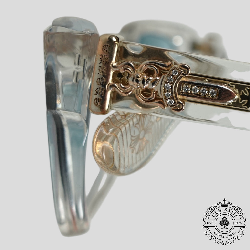 Lunettes Chrome Hearts Box Officer embellies de diamants, transparentes/dorées