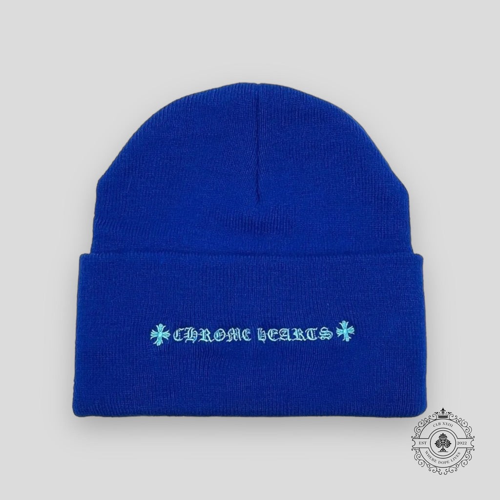 Bonnet brodé triple croix Chrome Hearts en bleu