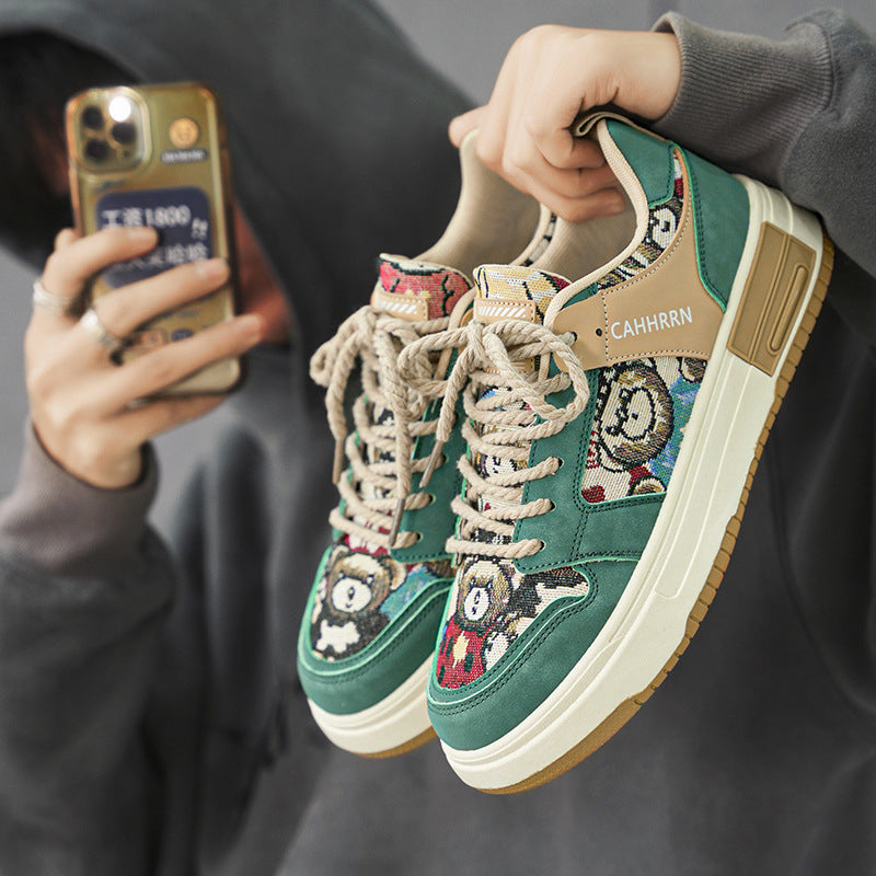 Baskets basses Harajuku Bear Patch – Semelle épaisse Color Block
