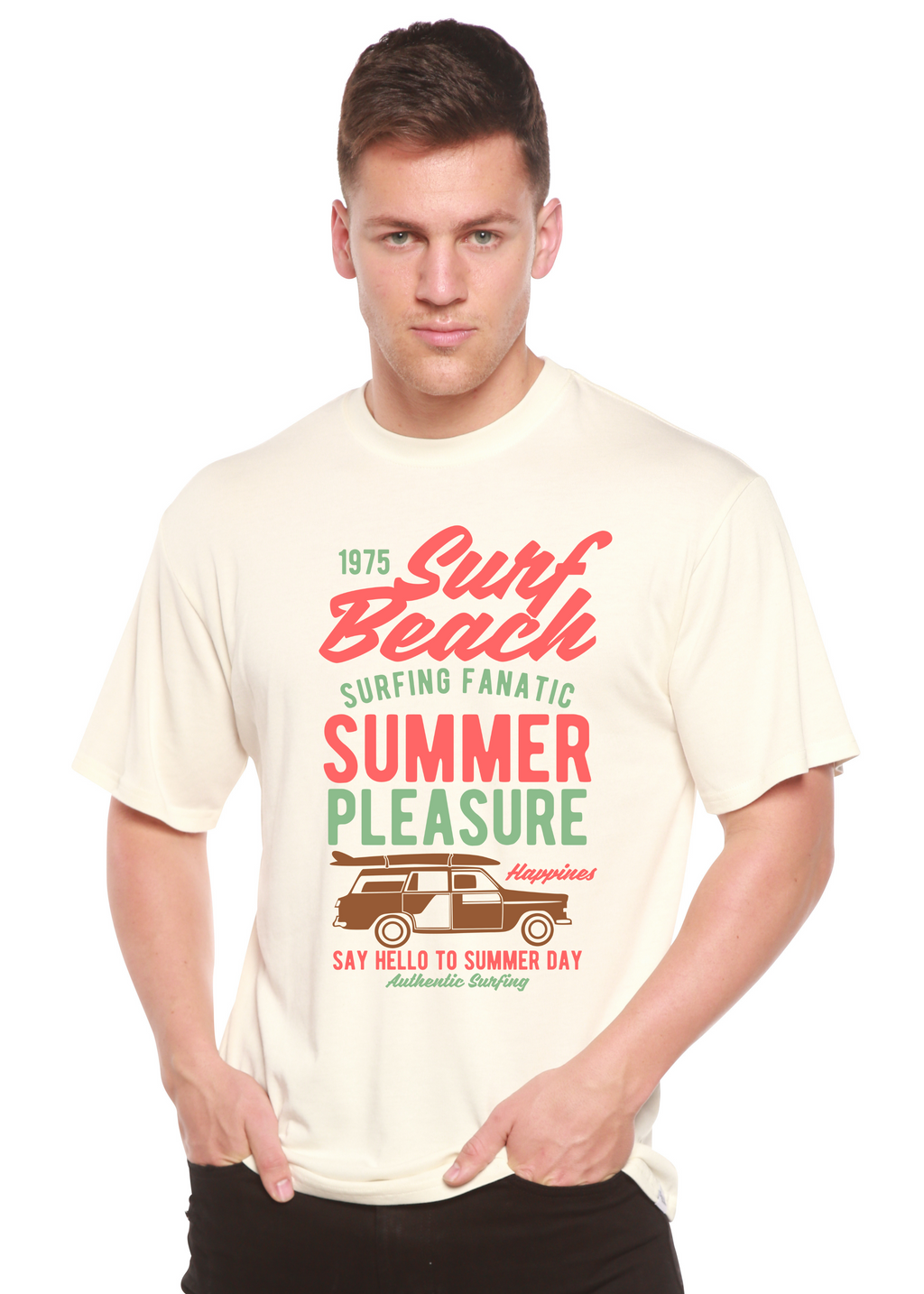 T-shirt graphique à manches courtes en viscose de bambou/coton biologique Surf Beach Spun Bamboo® pour homme