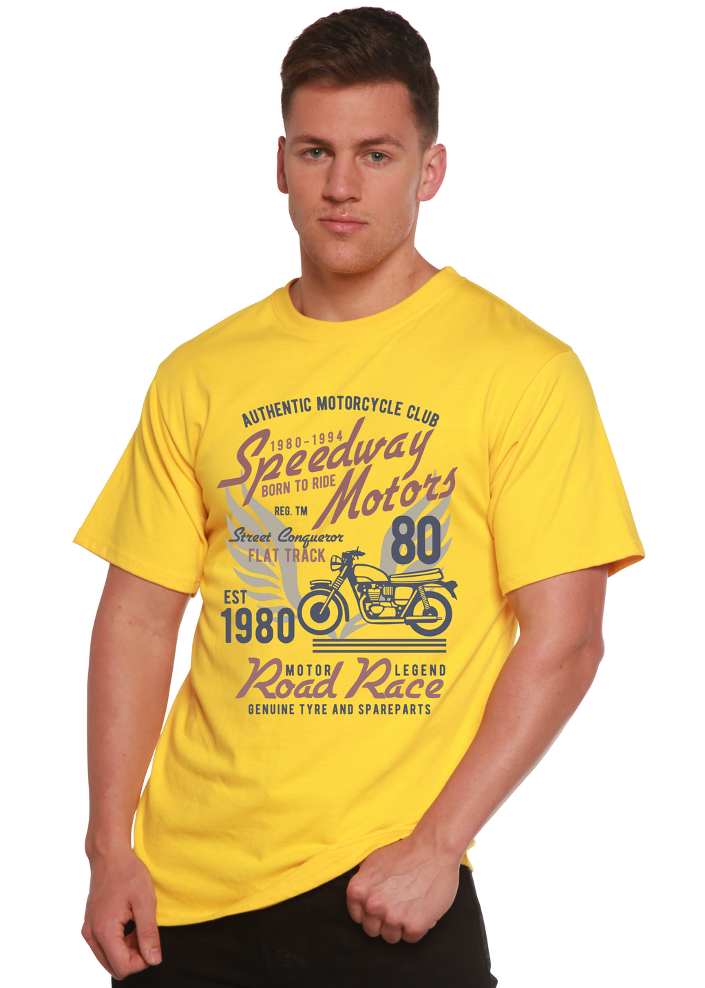 T-shirt graphique Speedway Motor Spun Bamboo® à manches courtes en viscose de bambou/coton biologique pour homme