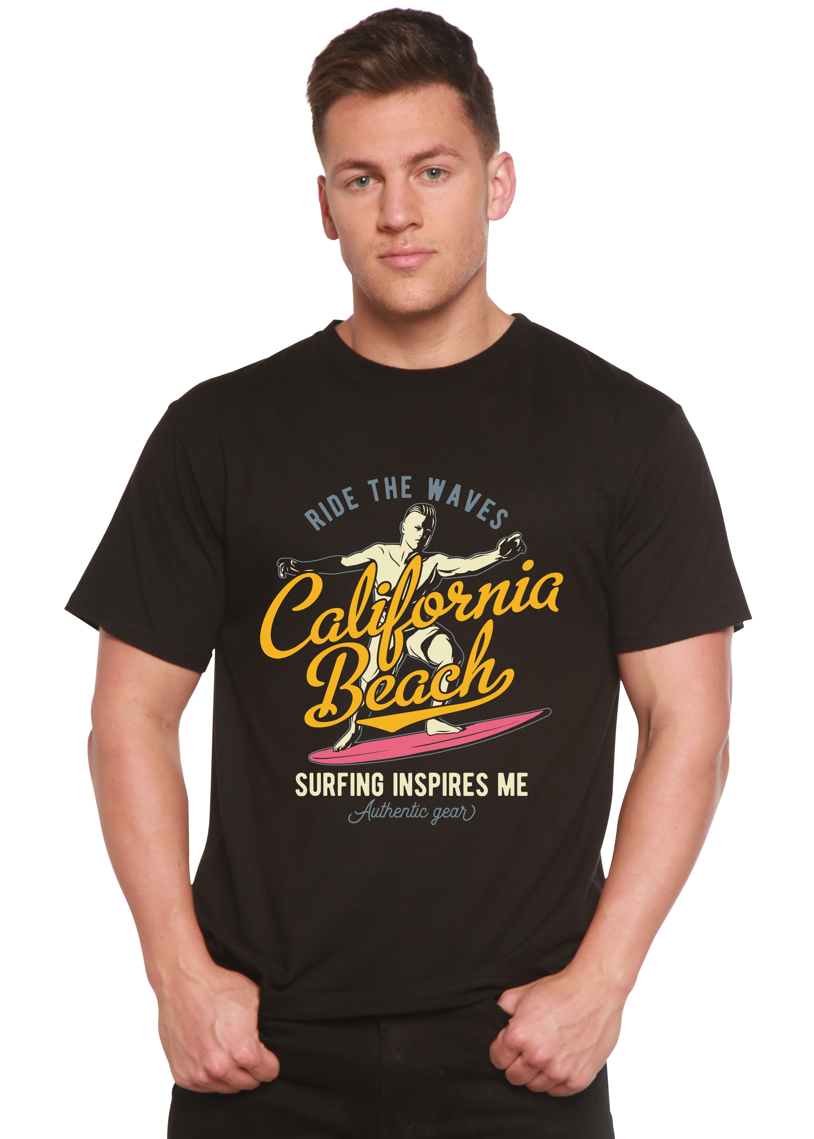 T-shirt graphique à manches courtes en viscose de bambou et coton biologique pour homme California Beach