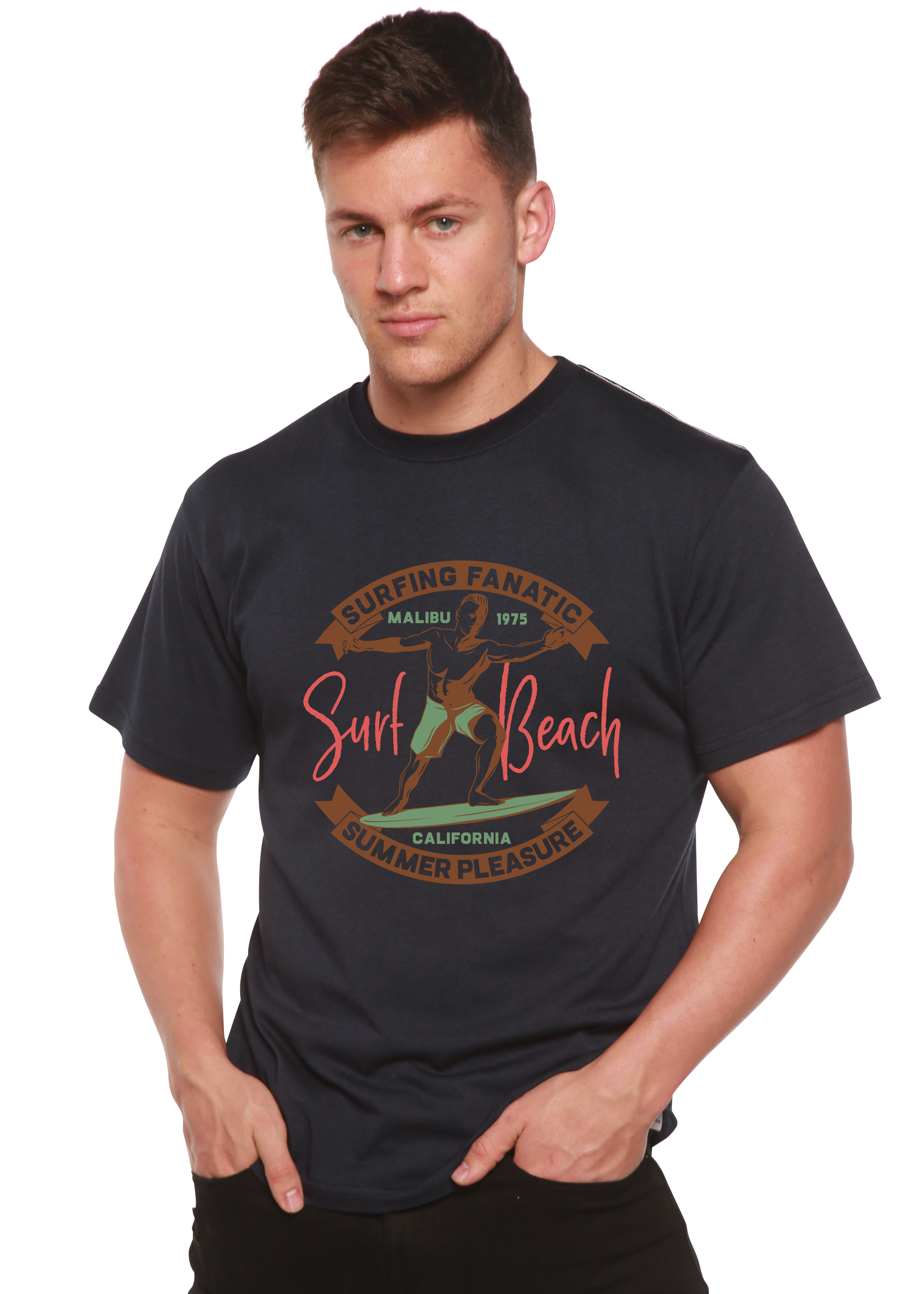 T-shirt graphique à manches courtes pour homme Surf Beach en bambou et coton biologique