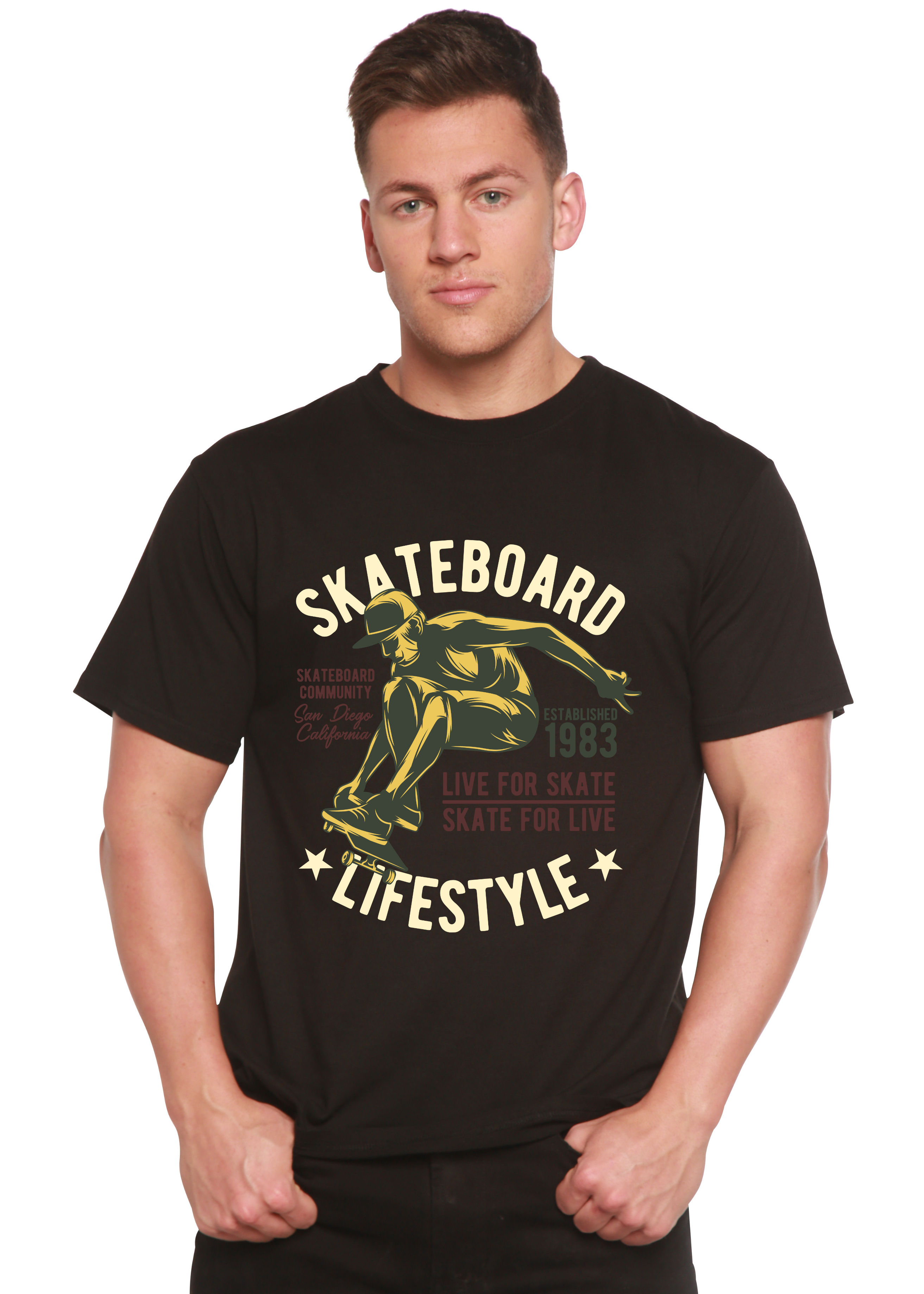 T-shirt à manches courtes et motif en viscose de bambou/coton biologique pour homme Skateboard Lifestyle