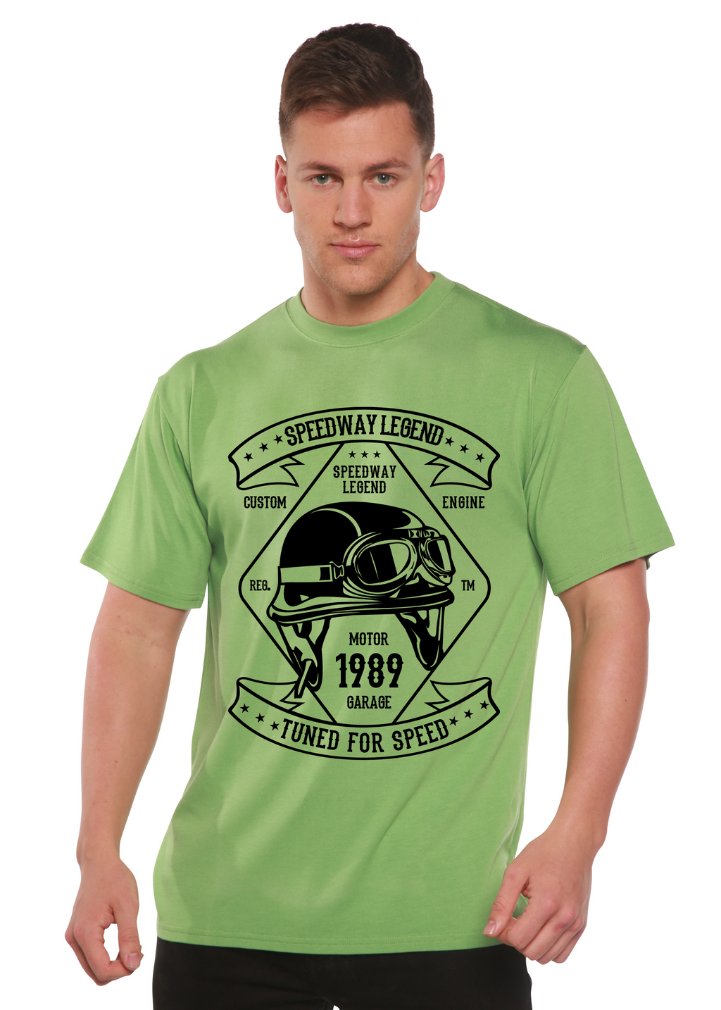 T-shirt graphique Speedway Legend Spun Bamboo® à manches courtes en viscose de bambou/coton biologique pour homme