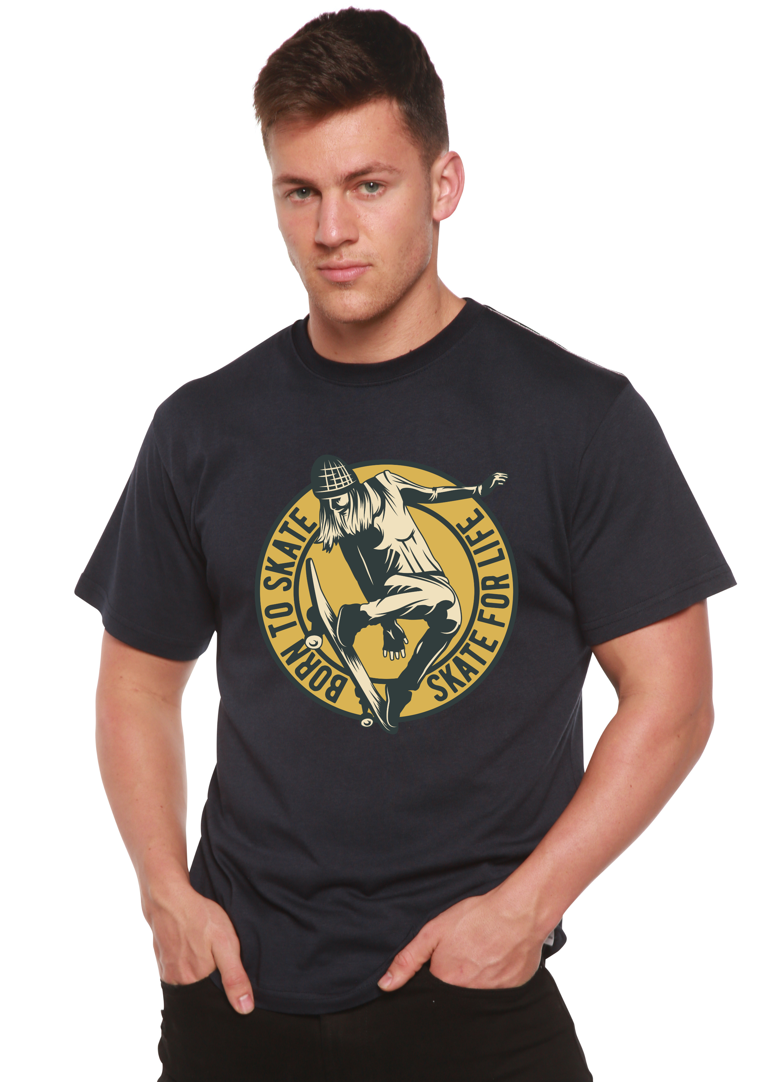 T-shirt à manches courtes en viscose de bambou et coton biologique avec motif « Skate For Life » pour homme
