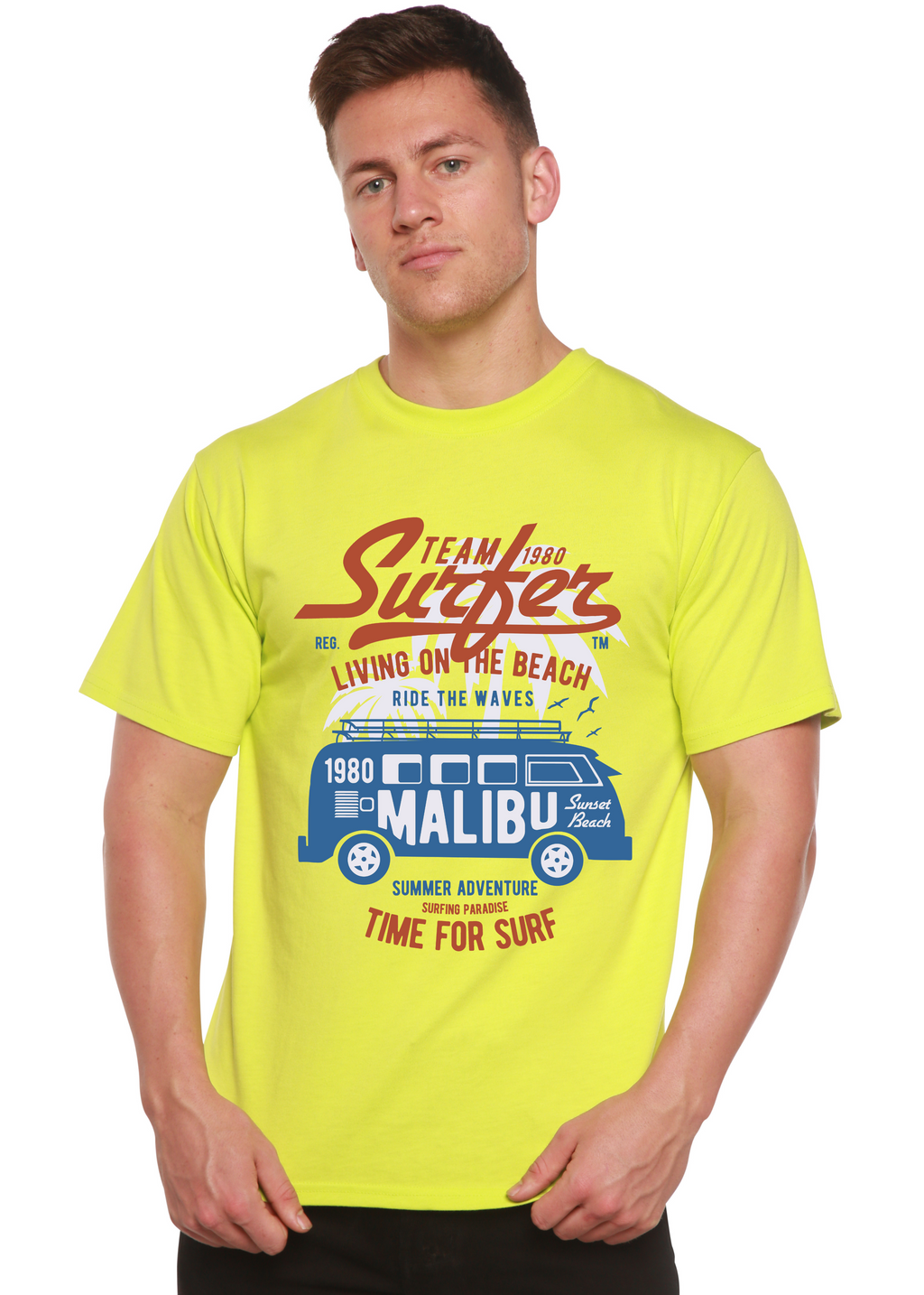 T-shirt graphique Team Surfer en viscose de bambou/coton biologique à manches courtes pour homme