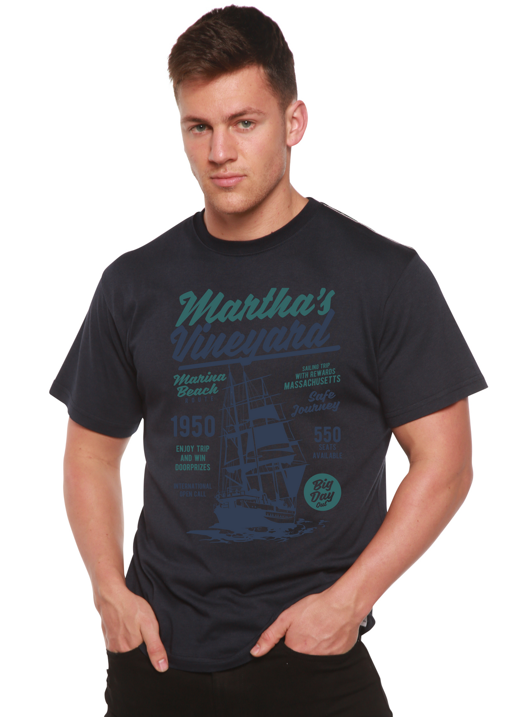 T-shirt graphique à manches courtes en viscose de bambou et coton biologique pour homme Martha's Vineyard